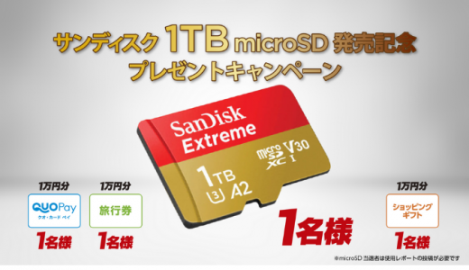 [SanDisk] サンディスク 1TB microSD 発売記念プレゼントキャンペーン | 2019年12月8日（日）23：59まで